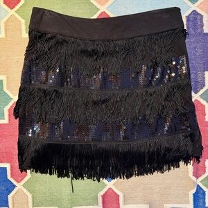 Black Sequin Fringe Mini Skirt